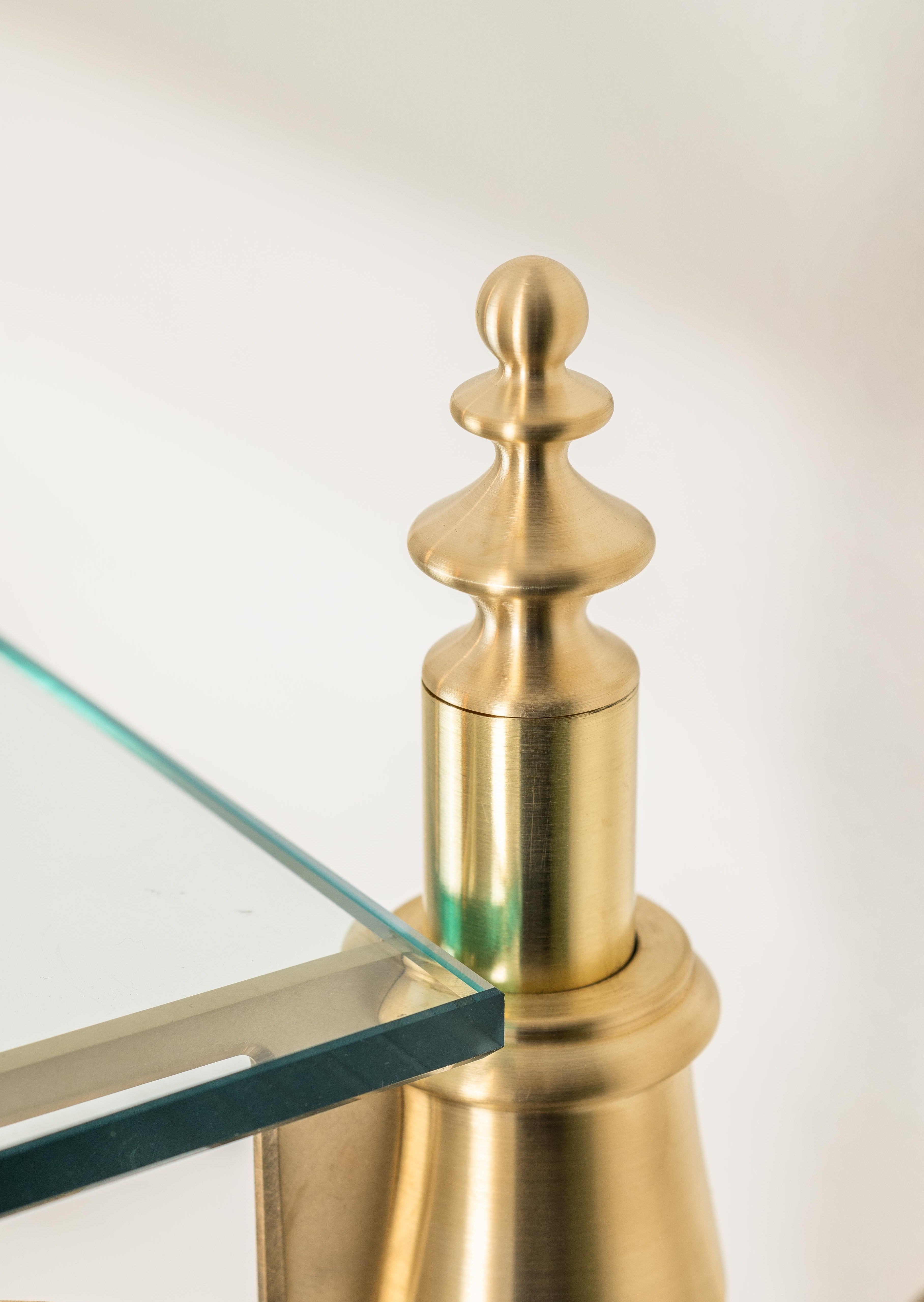 An ornate finial cap for a bistro shelving unit made from real brass.