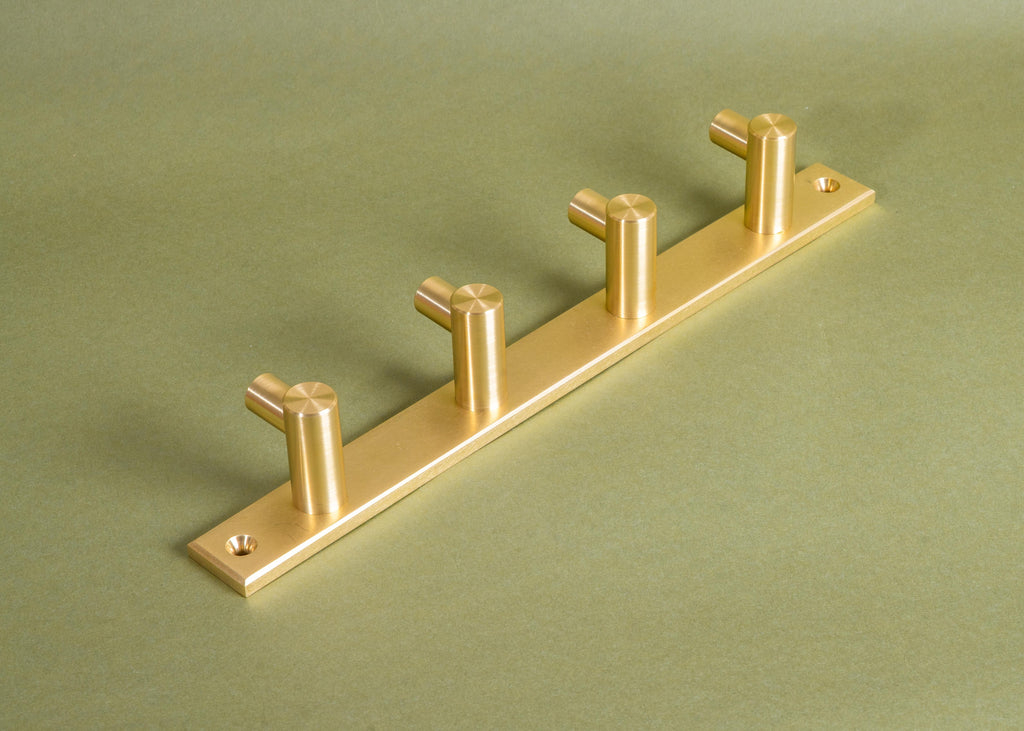 Brushed Brass Wall Hook - Solid Brass - 4 Hooks | The Origin Quad